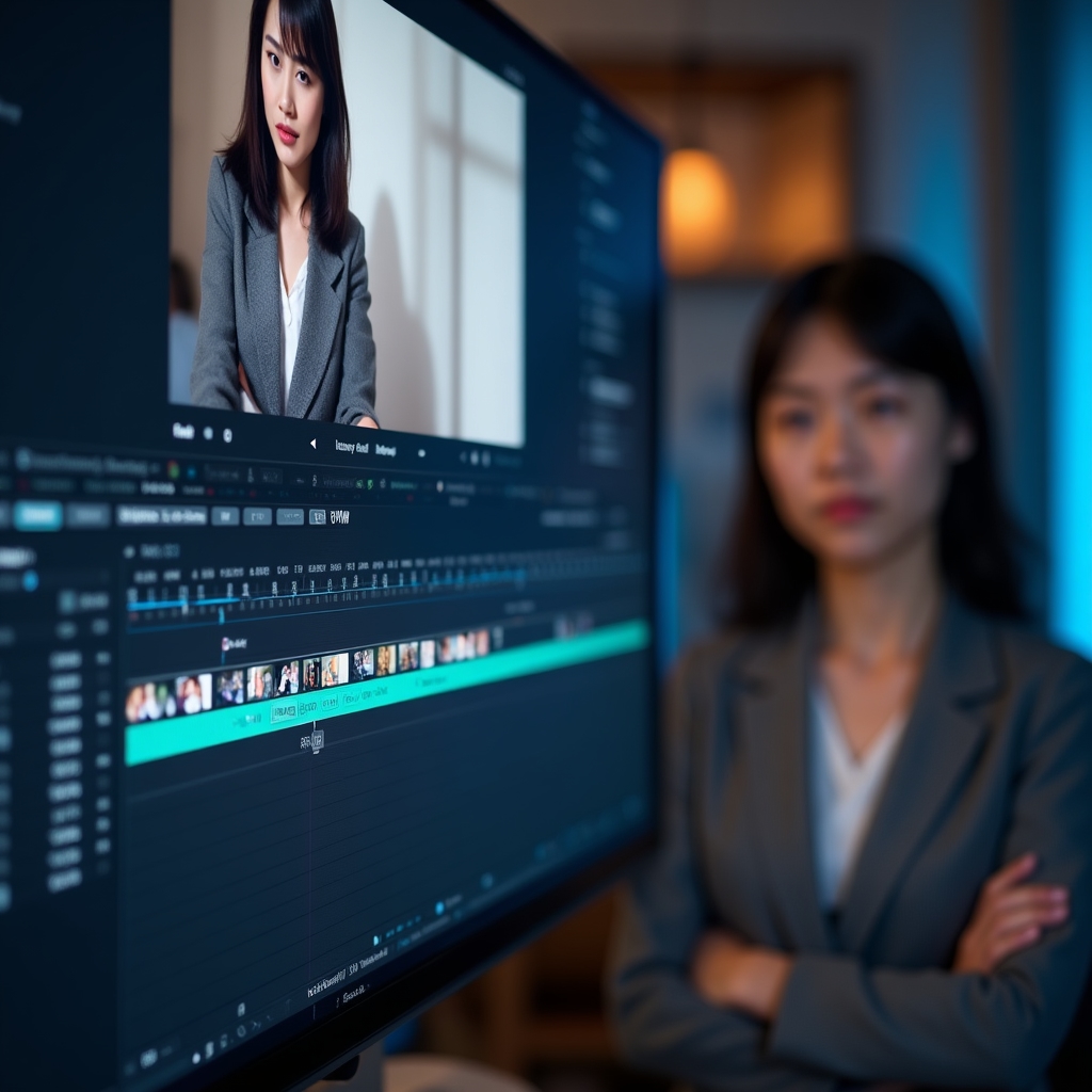 Editing suite showing a screen recording being reviewed with timestamps for a no-code automation tutorial