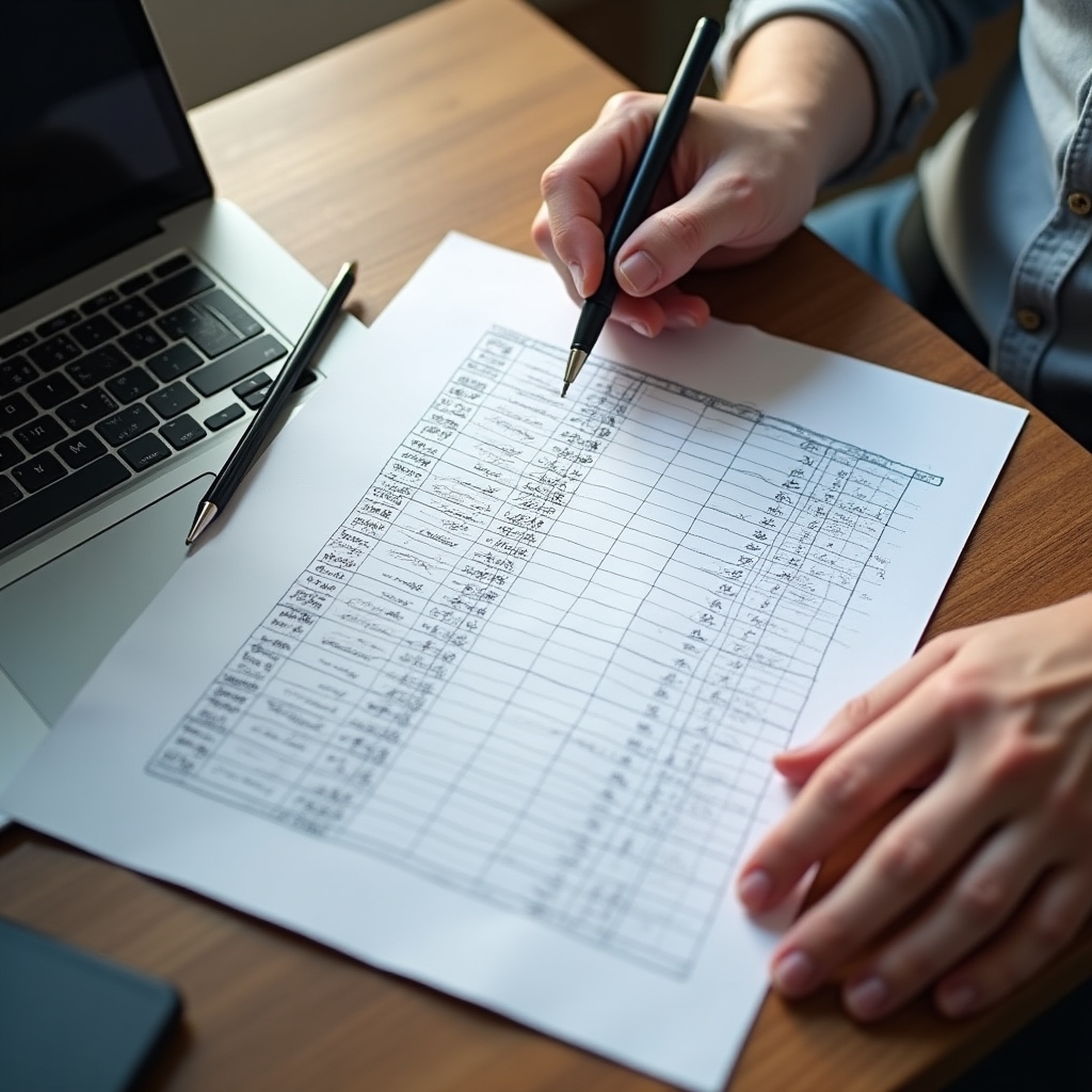 Time audit worksheet on a desk being filled in by hand next to a laptop